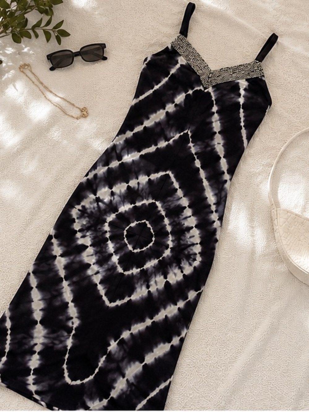 INC International Concepts Blue and White Tie-Dye Maxi Dress, Size PM